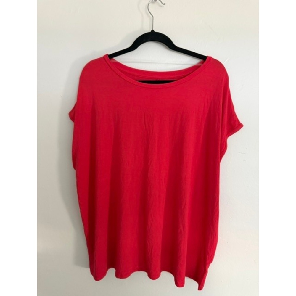 Ava & Viv Womens 1X Red Short Sleeve T-Shirt Crew Neck Oversized Casual Top